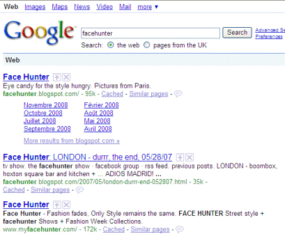 Google search for "facehunter"